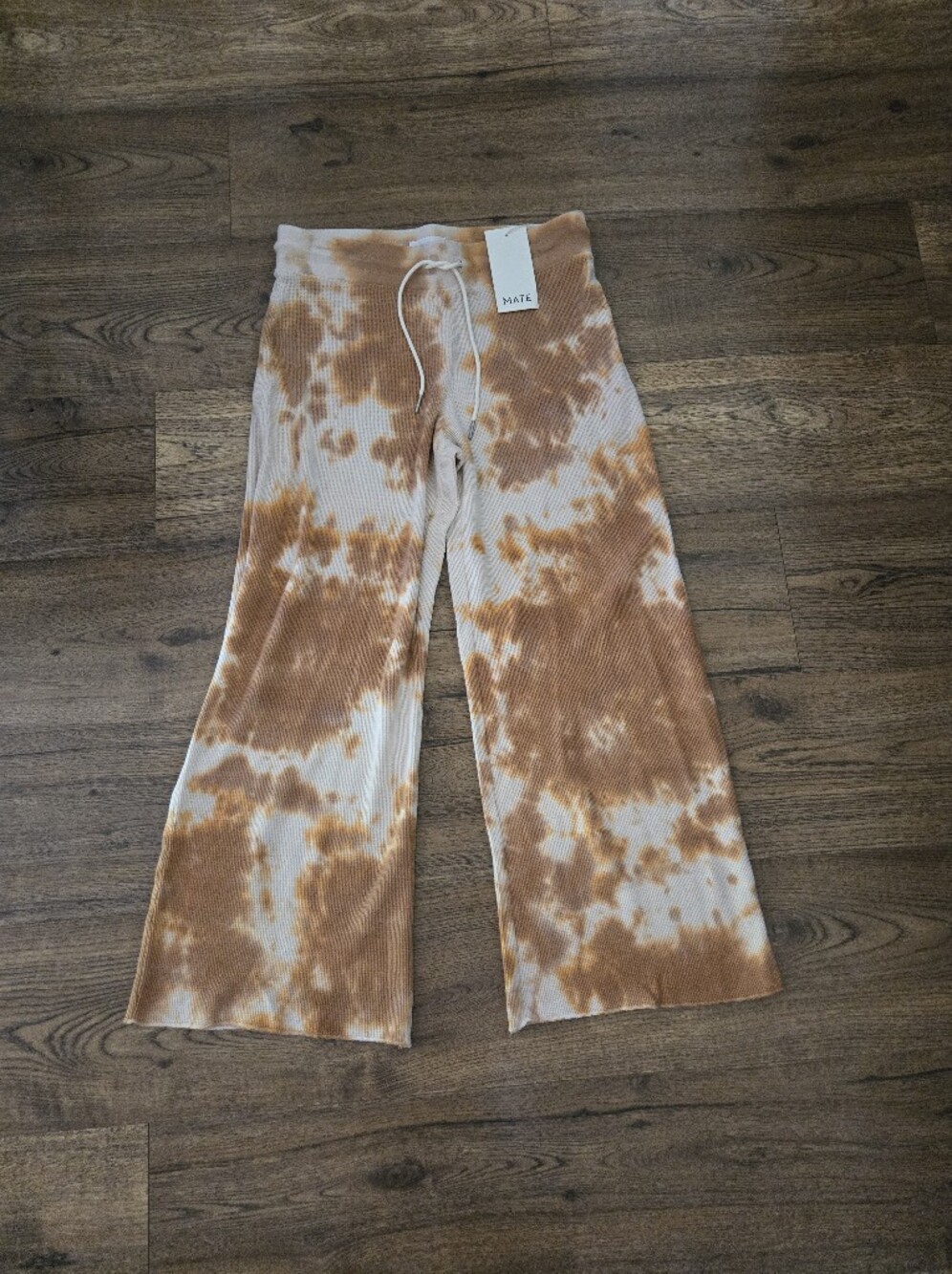 MATE the Label Cream & Brown Tie-Dye Wide-Leg Lounge Pants - Picture 2 of 3